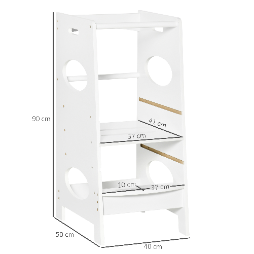 HOMCOM-Torre-Montessoriana-per-Bambini-Learning-Tower-con-Altezza-Regolabile-in-MDF-40x50x90cm-Bianco