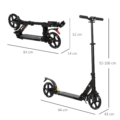 HOMCOM-Monopattino-Pieghevole-per-Bambini-fino-a-14-Anni-con-Ruote-Luminose-e-Manubrio-Regolabile-su-3-Livelli-Nero