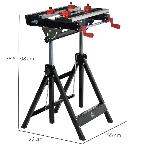 HOMCOM-Banco-da-Lavoro-Pieghevole-Multiuso-Altezza-Regolabile-e-Morsetti-in-Metallo-e-Alluminio-60x59x77-107cm-Nero