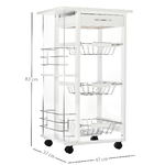 HOMCOM-Carrello-Isola-da-Cucina-Salvaspazio-in-Legno-di-Pino-Carrello-Portavivande-con-4-Ruote-Cassetto-3-Cesti-Estraibili-Portafrutta-Bianco