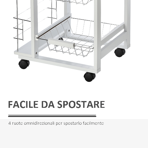 HOMCOM-Carrello-Isola-da-Cucina-Salvaspazio-in-Legno-di-Pino-Carrello-Portavivande-con-4-Ruote-Cassetto-3-Cesti-Estraibili-Portafrutta-Bianco