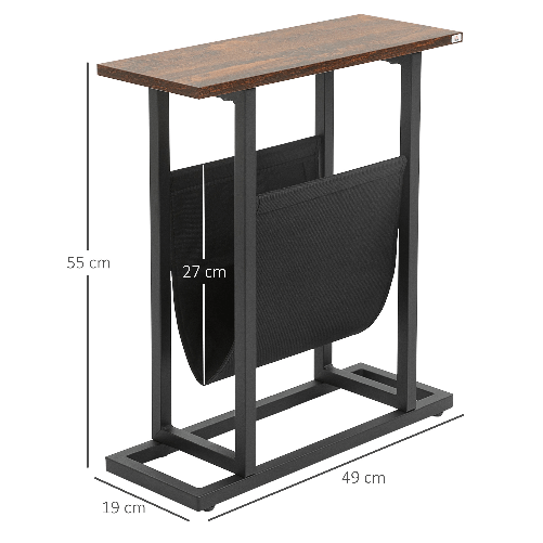 HOMCOM-Tavolino-da-Salotto-in-Truciolato-e-Acciaio-con-Borsa-Portaoggetti-in-Tessuto-Oxford-49x19x55-cm-Marrone-e-Nero