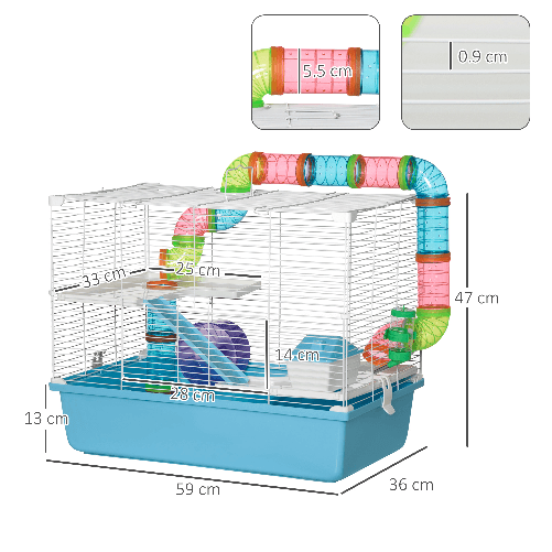 PawHut-Gabbia-per-Criceti-a-3-Livelli-con-Tubi-Casetta-Serbatoio-dell-Acqua-e-Ruota-59x36x47-cm