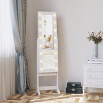 HOMCOM-Armadietto-Portagioie-con-Specchio-Regolabile-e-Luci-LED-Specchiera-Portagioie
in-Legno-Bianco-Caldo-36x30x136-cm