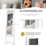 HOMCOM-Armadietto-Portagioie-con-Specchio-Regolabile-e-Luci-LED-Specchiera-Portagioie
in-Legno-Bianco-Caldo-36x30x136-cm