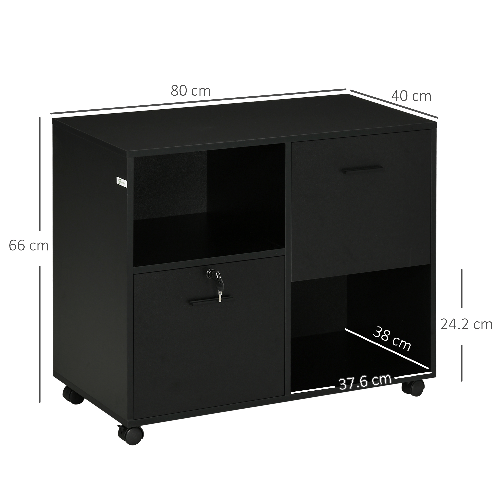 Vinsetto-Mobile-da-Ufficio-con-2-Cassetti-Porta-Documenti-e-Ripiani-Ruote-con-Blocco-80x40x66cm-Nero