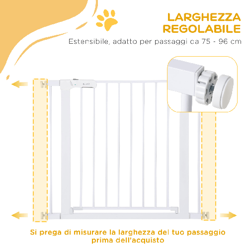 PawHut-Cancelletto-di-Sicurezza-per-Cani-Fissaggio-a-Pressione-Larghezza-Regolabile-75-96cm