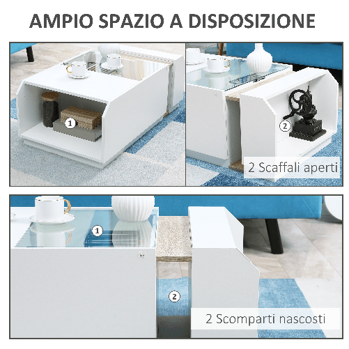 HOMCOM-Tavolino-da-Salotto-Moderno-con-Ripiani-e-Scomparti-Nascosti-in-Legno-e-Vetro-100x55x36cm