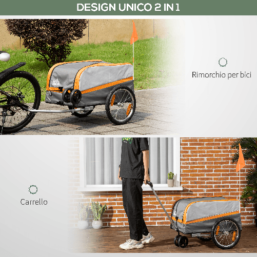 HOMCOM-Rimorchio-Bici-in-Acciaio-con-Ruote-e-Sacca-per-Bagagli-in-Tessuto-Oxford-130x64x60-97-cm