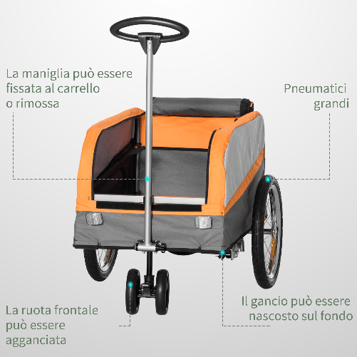 HOMCOM-Rimorchio-Bici-in-Acciaio-con-Ruote-e-Sacca-per-Bagagli-in-Tessuto-Oxford-130x64x60-97-cm