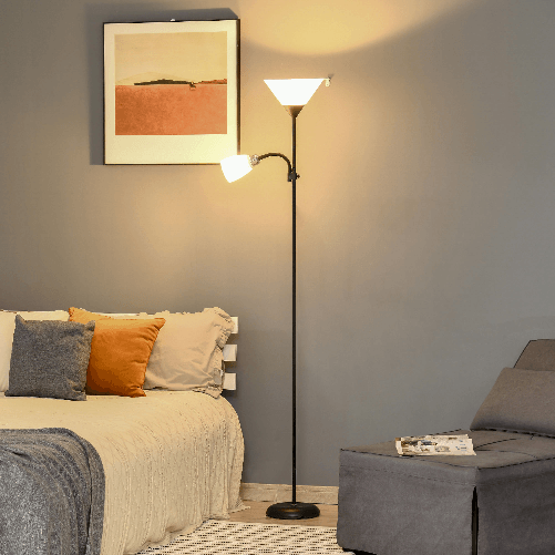 HOMCOM-Lampada-da-Terra-Moderna-con-Luce-da-Lettura-Regolabile-in-Metallo-42x24x178cm---Nero