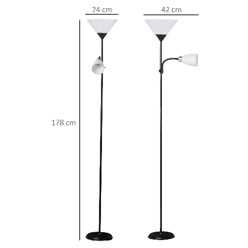 HOMCOM-Lampada-da-Terra-Moderna-con-Luce-da-Lettura-Regolabile-in-Metallo-42x24x178cm---Nero