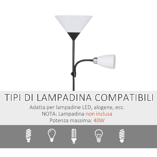 HOMCOM-Lampada-da-Terra-Moderna-con-Luce-da-Lettura-Regolabile-in-Metallo-42x24x178cm---Nero