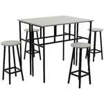 HOMCOM Set da Bar 6 Pezzi con 4 Sgabelli da Bar e 2 Tavoli Alti in Legno Truciolato e Acciaio per Cucina e Soggiorno, Grigio