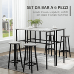 HOMCOM-Set-da-Bar-6-Pezzi-con-4-Sgabelli-da-Bar-e-2-Tavoli-Alti-in-Legno-Truciolato-e-Acciaio-per-Cucina-e-Soggiorno-Grigio