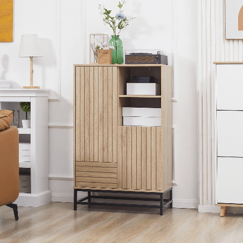 HOMCOM-Mobiletto-Moderno-da-Soggiorno-a-Coste-con-Cassetto-2-Armadietti-e-2-Ripiani-Aperti-75x40x120-cm