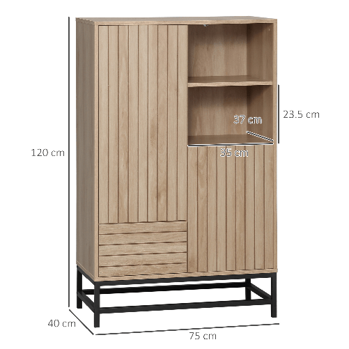 HOMCOM-Mobiletto-Moderno-da-Soggiorno-a-Coste-con-Cassetto-2-Armadietti-e-2-Ripiani-Aperti-75x40x120-cm