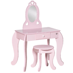 HOMCOM Tavolo Trucco per Bambini con Sgabello in Legno, Toeletta con Specchio e Cassetto, 60x36x88cm, Rosa