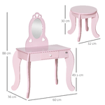 HOMCOM-Tavolo-Trucco-per-Bambini-con-Sgabello-in-Legno-Toeletta-con-Specchio-e-Cassetto-60x36x88cm-Rosa