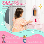 HOMCOM-Tavolo-Trucco-per-Bambini-con-Sgabello-in-Legno-Toeletta-con-Specchio-e-Cassetto-60x36x88cm-Rosa