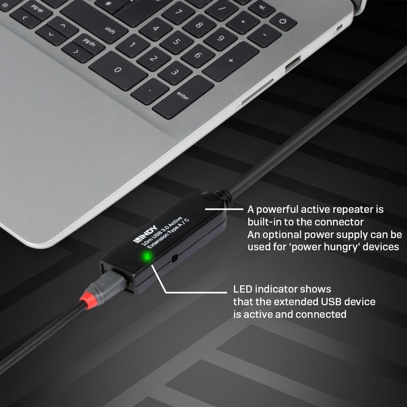 Lindy-43376-cavo-USB-10-m-USB-3.2-Gen-1-3.1-Gen-1-USB-A-USB-C-Nero--LINDY-43376-10m-USB-3.0-Active-Extension-Type-A-to-C