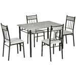 HOMCOM Set Tavolo e Sedie 5pz, Tavolo da Pranzo Rettangolare in Metallo e MDF e 4 Sedie da Pranzo Grigio e Nero