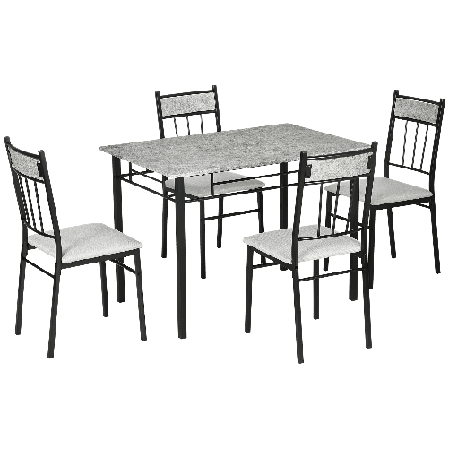 HOMCOM-Set-Tavolo-e-Sedie-5pz-Tavolo-da-Pranzo-Rettangolare-in-Metallo-e-MDF-e-4-Sedie-da-Pranzo-Grigio-e-Nero