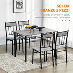 HOMCOM-Set-Tavolo-e-Sedie-5pz-Tavolo-da-Pranzo-Rettangolare-in-Metallo-e-MDF-e-4-Sedie-da-Pranzo-Grigio-e-Nero