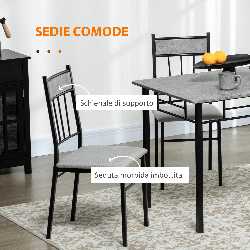 HOMCOM-Set-Tavolo-e-Sedie-5pz-Tavolo-da-Pranzo-Rettangolare-in-Metallo-e-MDF-e-4-Sedie-da-Pranzo-Grigio-e-Nero