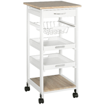 HOMCOM Carrello da Cucina Salvaspazio in Legno Bianco con 4 Ruote 37x37x82cm