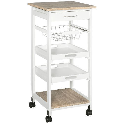 HOMCOM-Carrello-da-Cucina-Salvaspazio-in-Legno-Bianco-con-4-Ruote-37x37x82cm