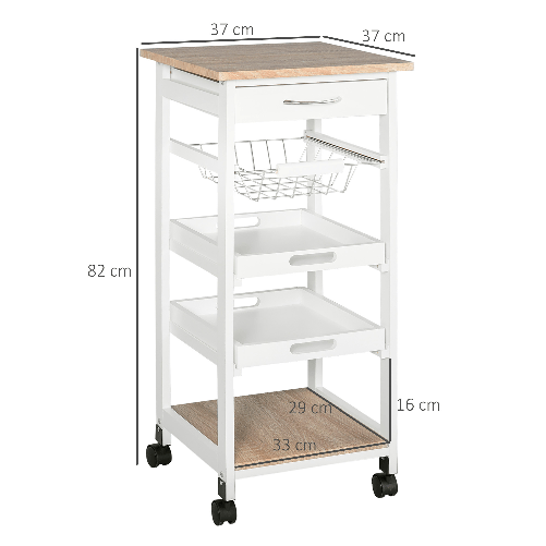 HOMCOM-Carrello-da-Cucina-Salvaspazio-in-Legno-Bianco-con-4-Ruote-37x37x82cm