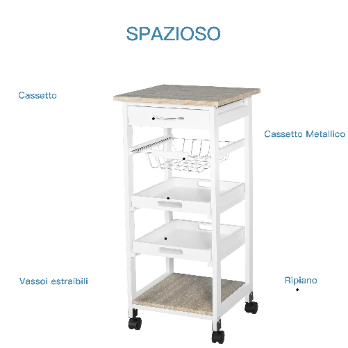 HOMCOM-Carrello-da-Cucina-Salvaspazio-in-Legno-Bianco-con-4-Ruote-37x37x82cm