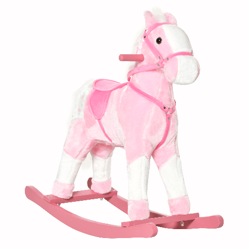 HOMCOM-Cavallo-a-Dondolo-in-Legno-con-Suono-Animale-Regalo-Giocattolo-per-i-Bambini-74-x-28-x-65cm-Rosa