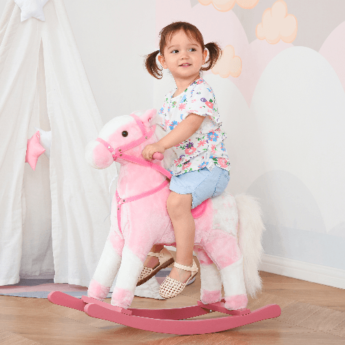 HOMCOM-Cavallo-a-Dondolo-in-Legno-con-Suono-Animale-Regalo-Giocattolo-per-i-Bambini-74-x-28-x-65cm-Rosa