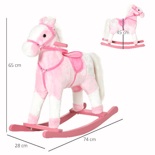 HOMCOM-Cavallo-a-Dondolo-in-Legno-con-Suono-Animale-Regalo-Giocattolo-per-i-Bambini-74-x-28-x-65cm-Rosa