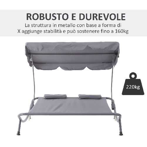 Outsunny-Lettino-Matrimoniale-2-Posti-Parasole-Regolabile-da-Esterno-e-Giardino-200x170-x134cm-Grigio