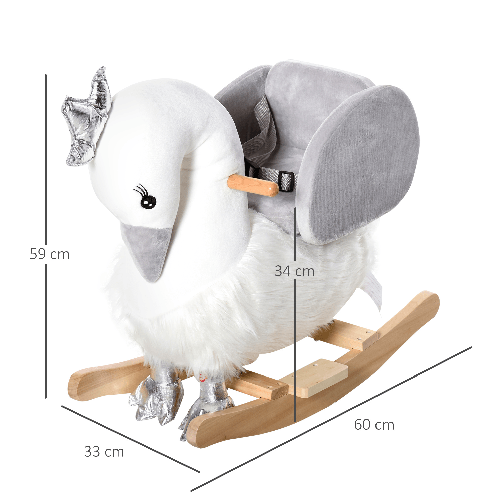 HOMCOM-Dondolo-Giocattolo-a-Forma-di-Cigno-Bianco-e-Grigio-per-Bambini-18-36-Mesi--Max-40kg--Legno-di-Pioppo-e-Peluche