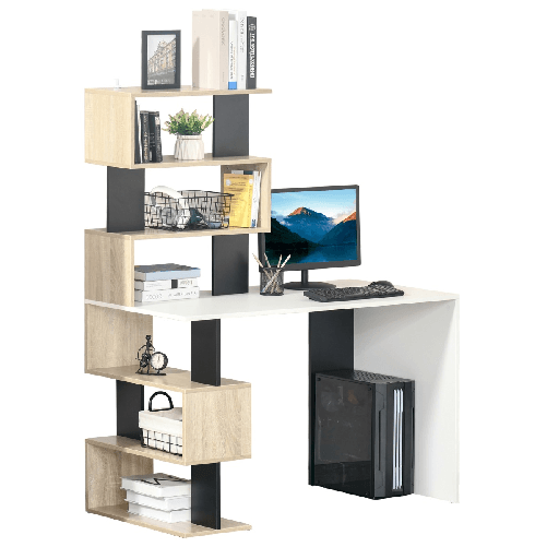 HOMCOM-Scrivania-con-Libreria-per-Camera-Scrivania-Ufficio-Scrivania-Porta-PC-in-Legno-Multicolore-120x60x148cm