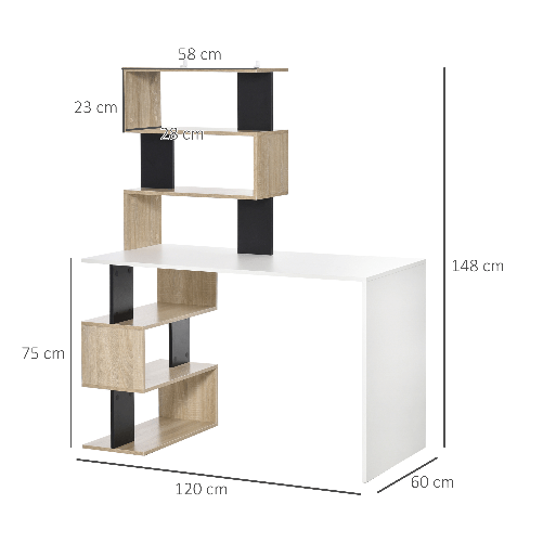 HOMCOM-Scrivania-con-Libreria-per-Camera-Scrivania-Ufficio-Scrivania-Porta-PC-in-Legno-Multicolore-120x60x148cm
