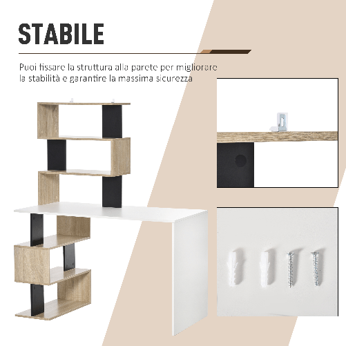 HOMCOM-Scrivania-con-Libreria-per-Camera-Scrivania-Ufficio-Scrivania-Porta-PC-in-Legno-Multicolore-120x60x148cm
