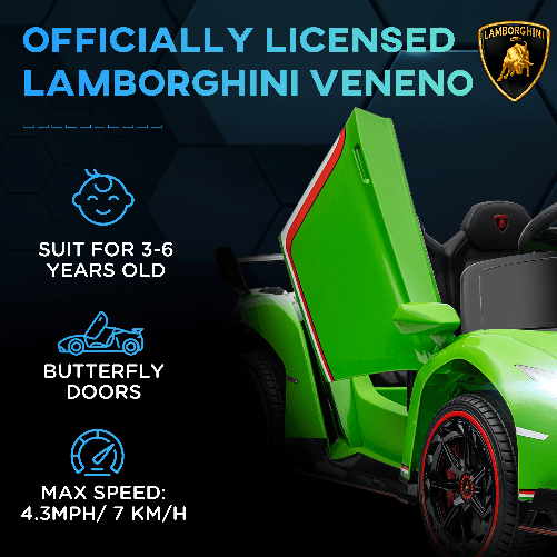 HOMCOM-Macchina-Elettrica-per-Bambini-Lamborghini-Veneno-12V-con-Telecomando-Eta-3-6-Anni-Verde