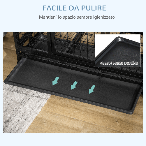 PawHut-Gabbia-Box-per-Cani-Cuccioli-da-Interno-Esterno-con-Rotelle-92×62×75cm