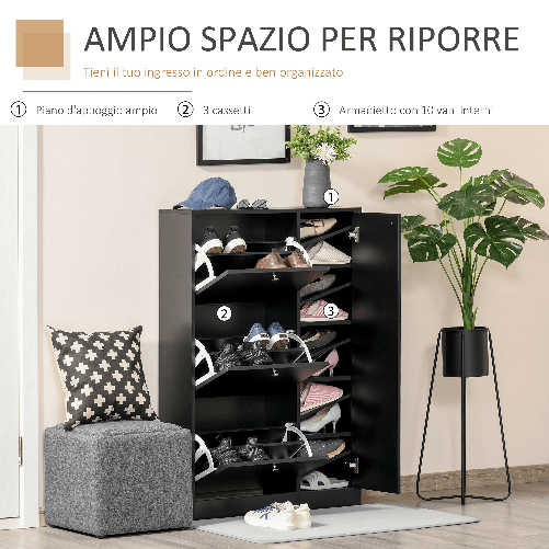 HOMCOM-Scarpiera-Salvaspazio-Regolabile-Mobile-Portascarpe-con-8-Scomparti-Legno-80-x-24-x-120cm-Nero