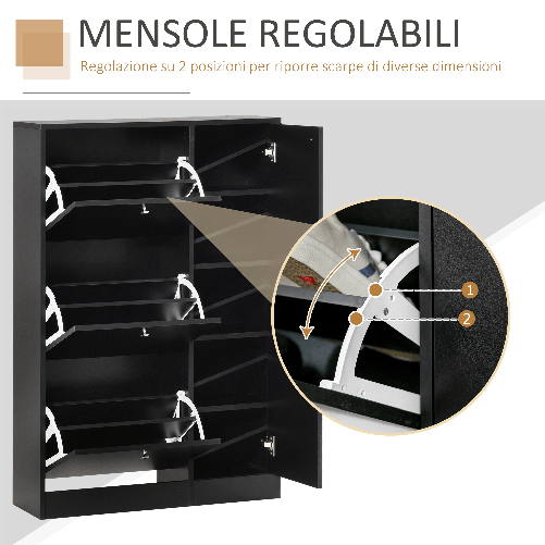 HOMCOM-Scarpiera-Salvaspazio-Regolabile-Mobile-Portascarpe-con-8-Scomparti-Legno-80-x-24-x-120cm-Nero