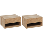 HOMCOM Set 2 Comodini Moderni Sospesi con Cassetto e Mensola in Legno 37x32x21cm, Colore Naturale
