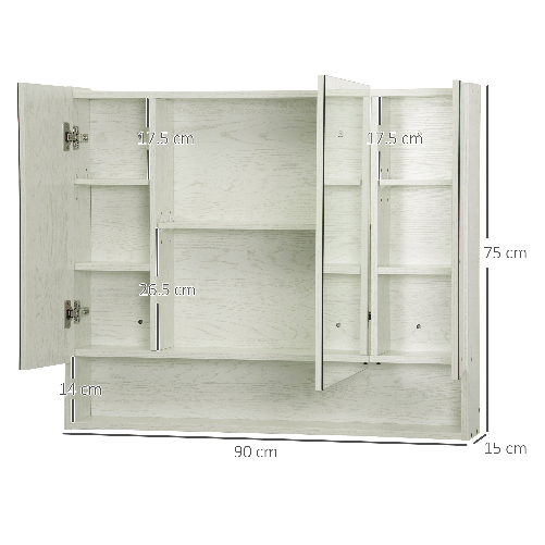 kleankin-Armadietto-a-Specchio-per-Bagno-con-Ripiani-Regolabili-3-Porte-e-Credenze-90x15x75cm