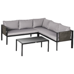 Outsunny Set da Giardino 4 Pezzi con 2 Divanetti, Poltrona Angolare e Tavolino da Caffè in Vetro Temperato
