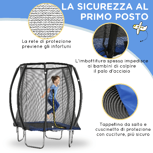 HOMCOM-Trampolino-Elastico-210cm-per-Bambini-e-Adulti-con-Rete-e-Imbottiture-Blu