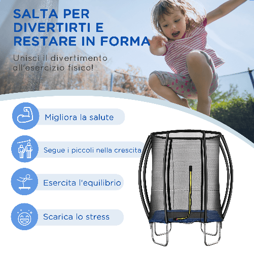 HOMCOM-Trampolino-Elastico-210cm-per-Bambini-e-Adulti-con-Rete-e-Imbottiture-Blu